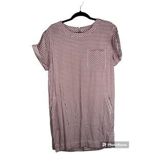 Madewell Red White Plaid Gingham Print Short Sleeve Shirt Mini Dress Size Small